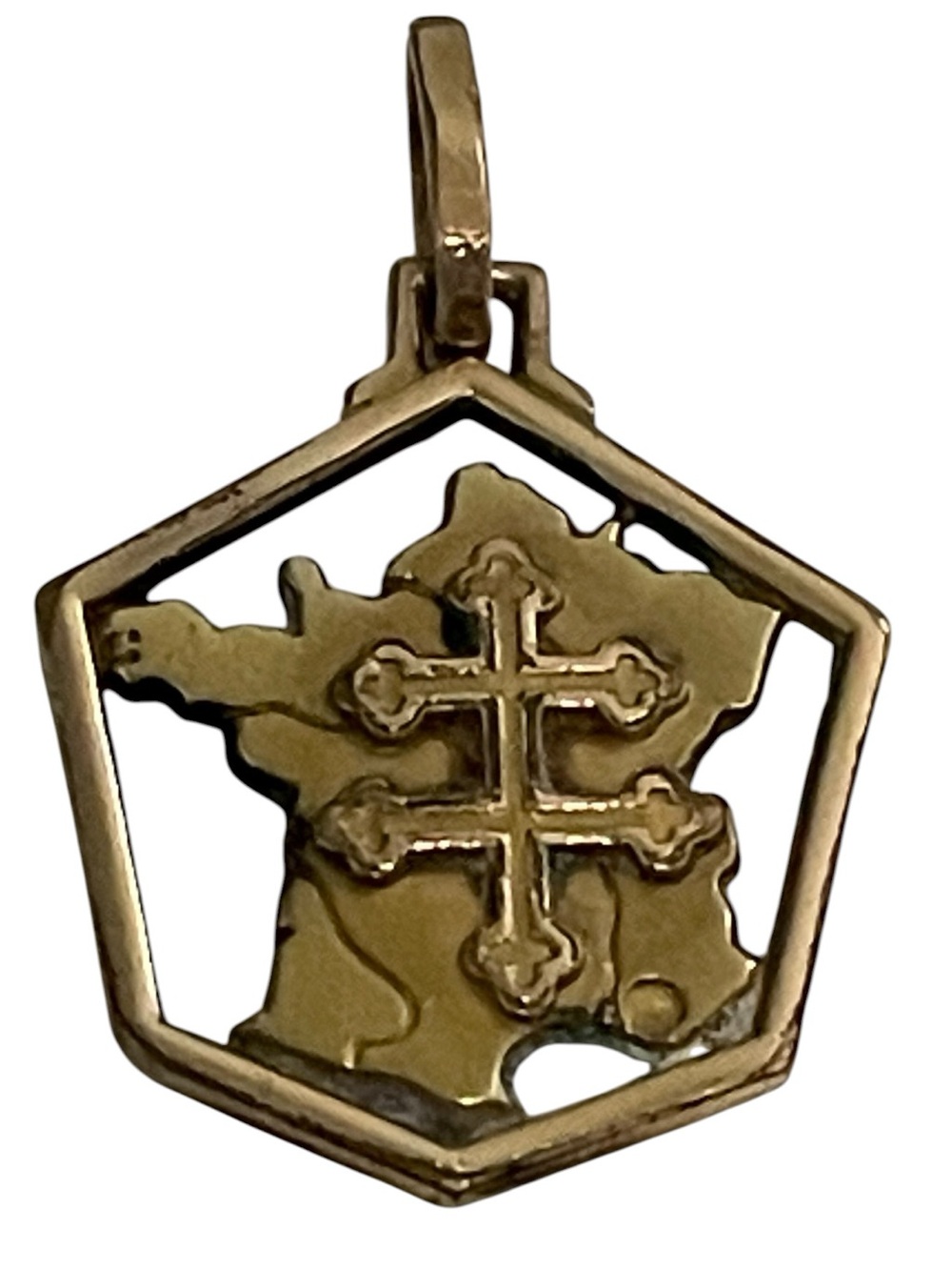 10K Gold Cross Lorraine France Pendant Charm Medal